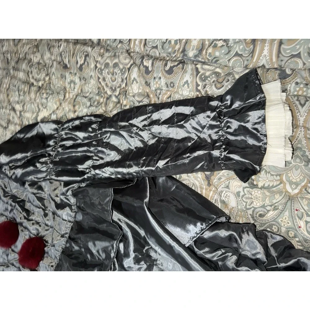 vintage avant garde Gray‎ Satin Lounge Set Pierrot Clown Red Pom Pom